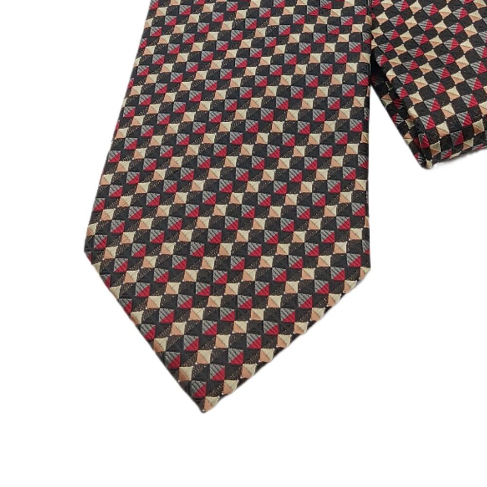 Alexander Julian Colours Geometric Tie Mens 60” Gold Black Red Wide New